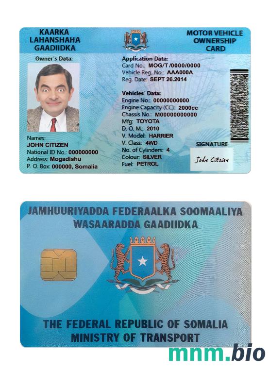 Szablon prawa jazdy w Somalii w formacie PSD, ze wszystkimi czcionkami